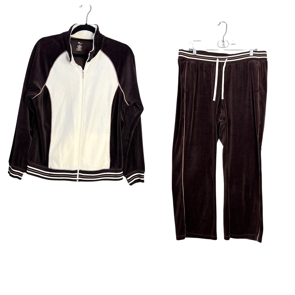 SJB Active Velour Tracksuit Set Jacket Pants Size L/XL Brown Cream Loungewear